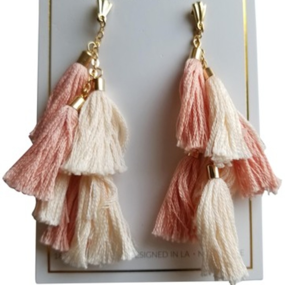 Peach and Gold Tassel Earrings